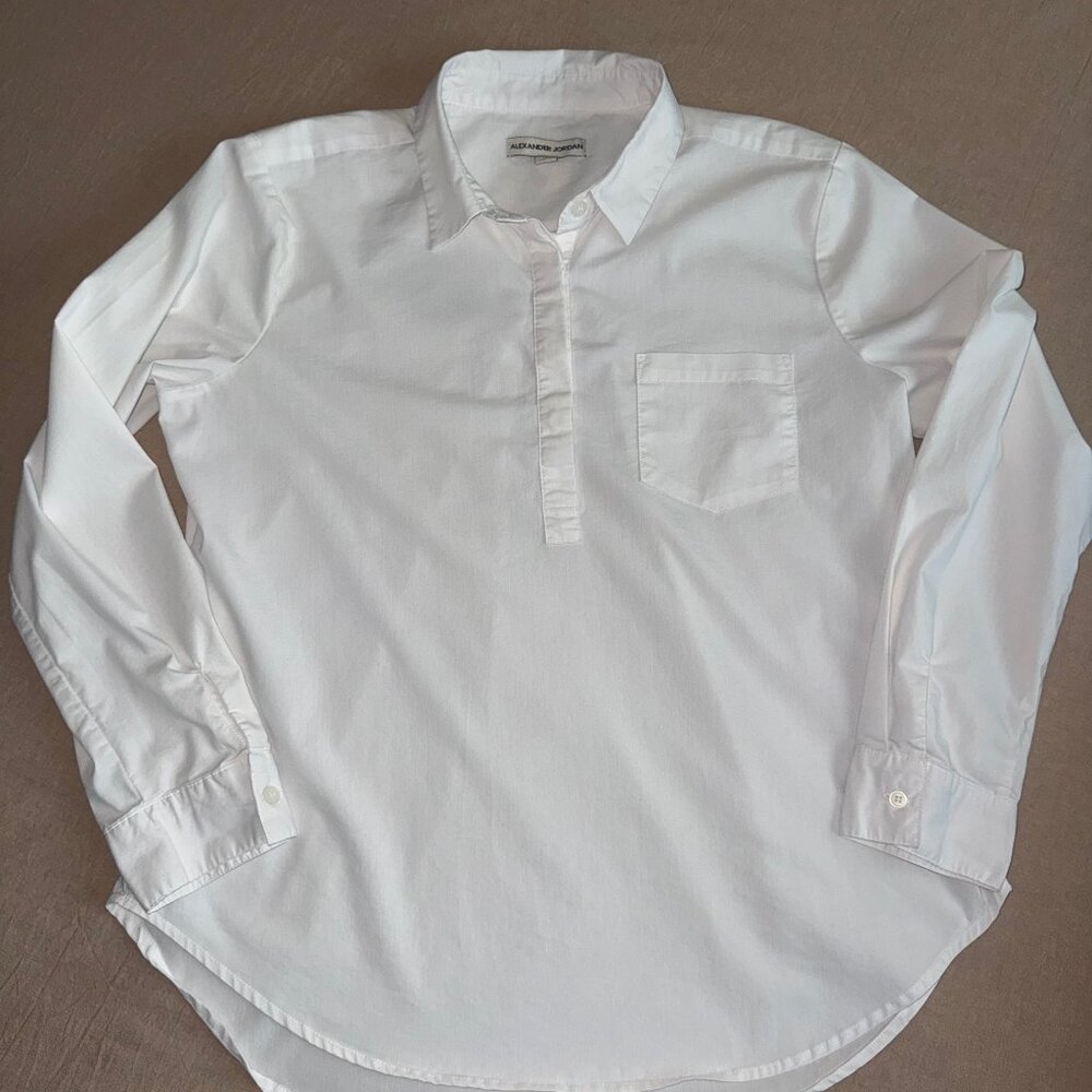 Alexander Jordan White Collared Long Sleeve Popover‎ Top Size L